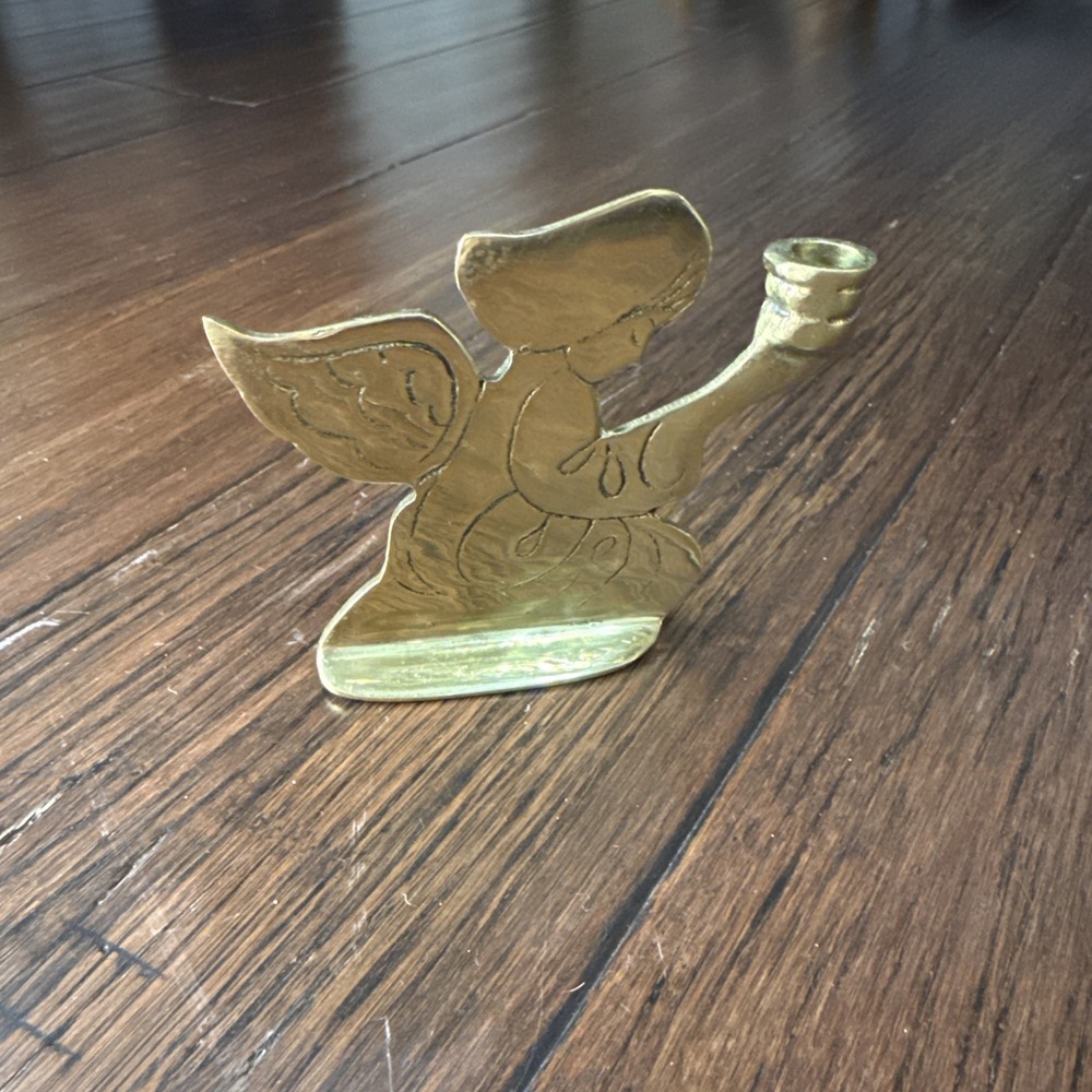 Small Vintage Brass Angel Candle Holder Christmas Holidays Nativity